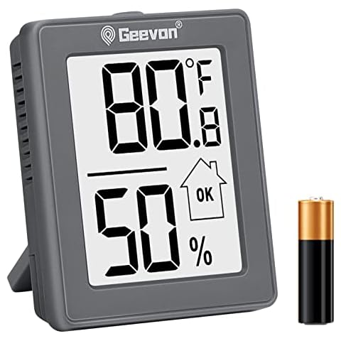 Geevon 1 Pack Digital Hygrometer Indoor Thermometer Room Humidity Meter with Battery, Temperature Humidity Meter Indicator for Home, Office, Greenhouse, Mini Hygrometer, Grey Cover