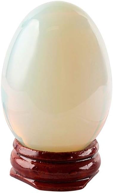 HongJinTian Opalite Opal Eggs Stone Chakra Healing Crystal Reiki Crafts Gemstone Eggs with Free Wood Stand - 1.96Inch