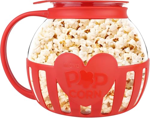 Palomitas de maíz, microondas, cristal de borosilicato, apto para lavavajillas, para reuniones, fiestas, picnics, color rojo
