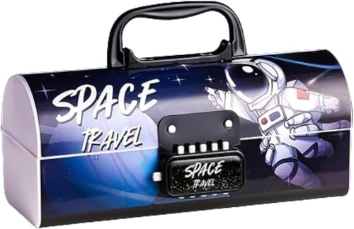 Image of New Cartoon Theme Pencil Box with Push Pull Eraser Set for Kids | Suitcase Style Password Lock Stationery Organizer | School Supplies Gift Combo for Boys & Girls (Dark Space-APB PENCHIL BOX NEW)