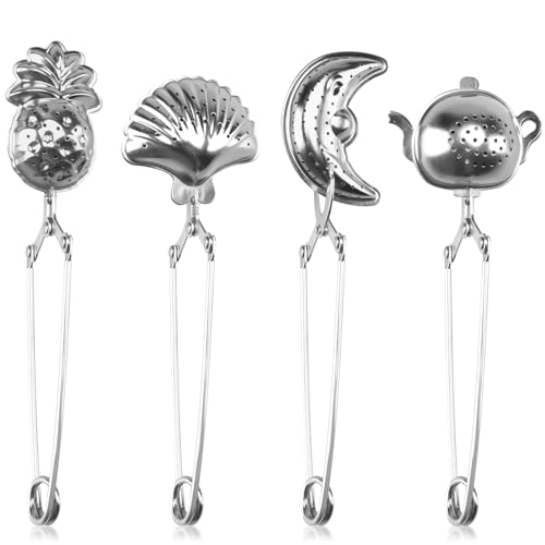 SupRovare Pack of 4 Tea Strainer for Loosening Tea, Tea Infuser for Cup, Tea Strainer, Tea Tongs, Infuser, Tea Strainer for Teapot, Loose Leaf Tea (Silver)