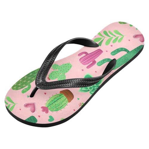 Sinestour Cactus Succulents Hearts Pink Flip Flops for Beach Thong Sandals Anti-slip Lightweight Beach Slippers for House Indoor Outdoor2