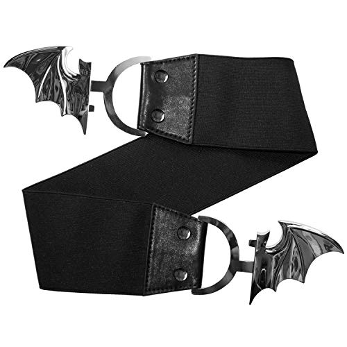 Kreepsville 666 Elastic Waist Belt Bat Silver Elastic Split Buckle Fastening, Black, Silver, Large / X-Large2