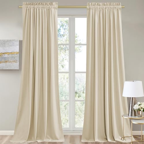 StangH Beige Velvet Curtains - Room Darkening Thermal Insulated Window