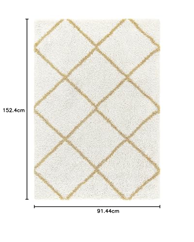 Image of Super Ultra Modern Soft Shaggy Handcrafted Anti-Skid Silk Touch Carpet, Size 3x5 Feet, Color Ivory & GOLDD