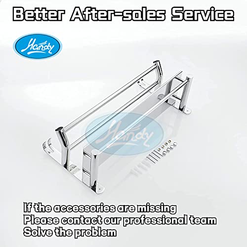 HANDY Stainless Steel Bathroom Accessories Luxurious 2 Layer Bathroom Shelf with Towel Rod and Hook Multipurpose Wall Mount Bathroom Shelves with Hook (Silver - 16 x 5 x 9 Inch) (Image - 6)