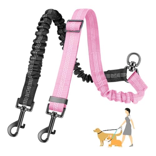 OUDQFCJ Guinzaglio doppio per cani, senza grovigli, nessun aggrovigliamento, girevole a 360°, fissaggio del cavo riflettente, moschettone, per cani di piccola taglia media e grande taglia (Nero+Rosa)