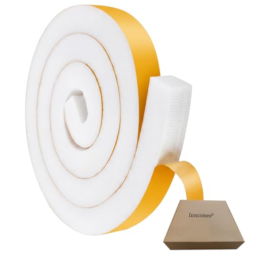 Image of 1 Rolls 1-1 /2 Inch W x 1-1 /2 Inch H Foam Weather Stripping with Adhesive 8 ft Foam Density Closed Cell Tape Seal for Uneven Gaps Doors Windows (White)