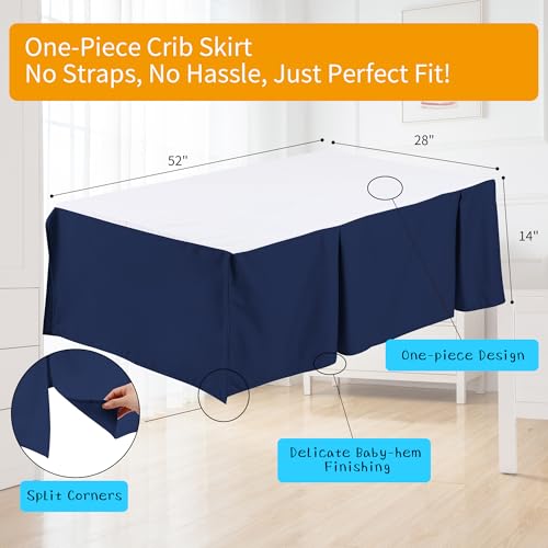 Image of Crib Bed Skirt Dust Ruffle 100% Cotton - Natural, Soft, Breathable for Baby's Delicate Skin, Nursery Toddler Crib Bed Skirt for Baby Boys Girls, Fits Standard Cribs 28 inch x 52 inch with 14 inch Drop