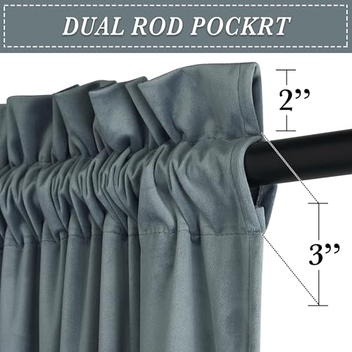 Image of RYB HOME Dusty Blue Velvet Drapes 84 inches for Boy Bedroom | Thermal Insulated, Privacy, Sunlight UV Heat Blocking, Luxurious Decor, Dining Room Nursery, Rod Pocket, W52 x L84, 2 Panels