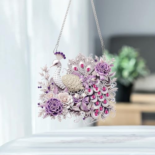 Image of Oversized Peacock Diamond Painting Hanging Ornament Kit for Adults | 5D Special Shape Diamond Art Hanging Kits for Adults, Acrylic Diamond Art Suncatcher Kits, Window Wall Home Decor