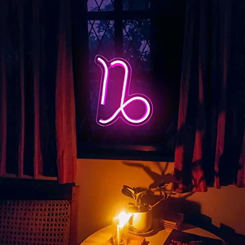 Image of The Zodiac Horoscope Neon Sign, Capricorn LED Neon Signs for Wall Decor, Astrology Zodiac Horoscope Neon Lights Beautiful Spiritual, Birthday Party, Home Kids Room Decor Capricorn