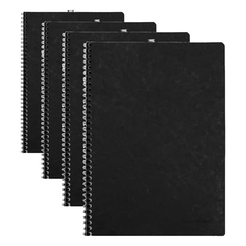 Cahier à spirale ligné A4 Clairefontaine lot de 4 carnets noirs 100 pages