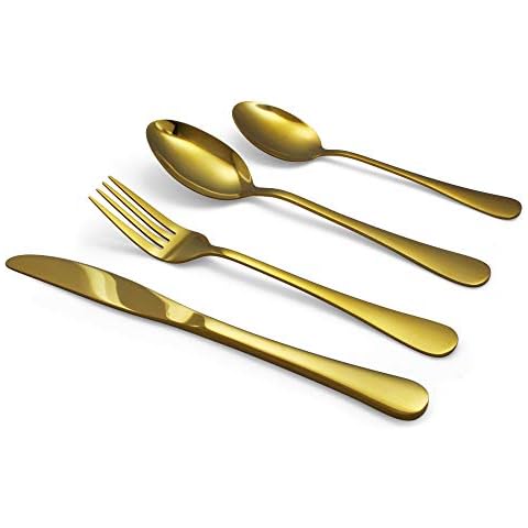 Elyon Tableware 16-piece Gold Flatware, Stainless Steel Silverware Set, Reflective Mirror Finish Cutlery Set, Reusable Dishwasher Safe, Service For 4 Cover