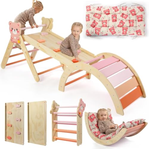 Image of Pikler Triangle Set with Cushion, 7 in 1 Toddler Climbing Toys Indoor