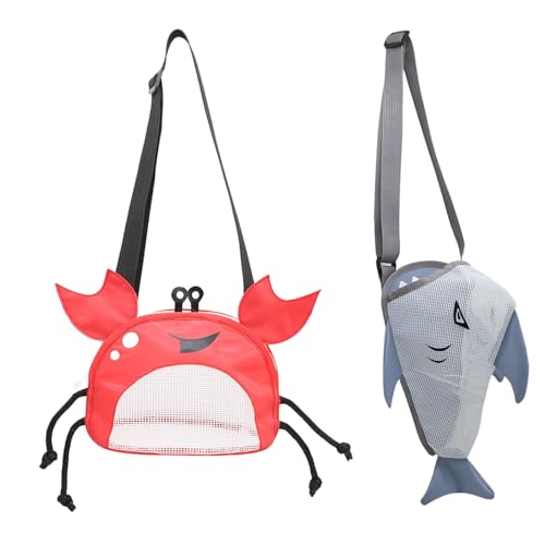 Sacjkt Bolsa De Malla De Playa, Bolsa Juguetes Playa, Linda Bolsa de Malla de Tiburón Cangrejo con Correa Ajustable, Bolsas de Playa para niños para Vacaciones Junto al mar