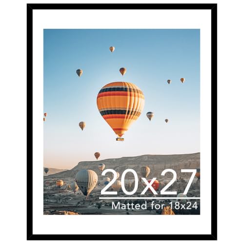 Image of JCJMY 20x27 Picture Frame with 18x24 Mat, Black 20 x 27 Poster Frame with Shatter Resistant Plexiglass, Display 18 x 24 with Mat or 20 by 27 Without Mat, Sturdy Wall Hanging Frame, 1 Pack