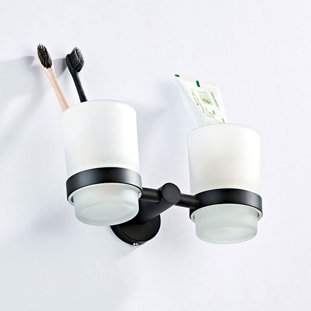 Portaspazzolino Doppio portaspazzolino da Parete in Ceramica con Bicchiere Vetro Smerigliato, Materiale Ottone