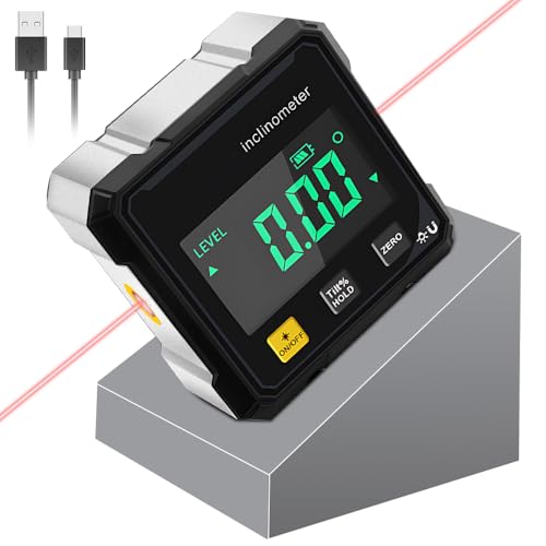 Digitaler Winkelmesser Magnetisch 4-Seitiger Magnetischer Digitaler Winkelmesser mit Laser IP54 Wasserdicht Digitale Wasserwaage mit mit LCD-Display für Holzarbeiten Bau Dekoration (Rotes Licht)