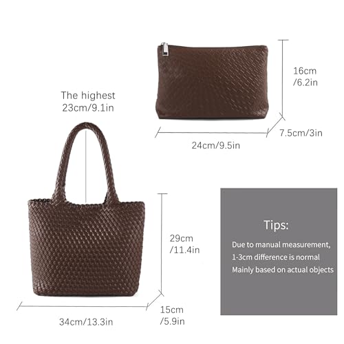 Image of Hand Woven Bag Tote BagS For Women Top Handle Shoulder Vegan Leather Large Travel Beach Hobo Handbag