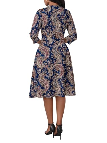 Image of PinkPatty Women's Casual 3 /4 Sleeve Midi Dresses Fit and Flare Church Work Dress with Pockets