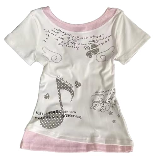 Image of Kawaii Cutecore Harajuku Y2k 2000s Tops Summer Preppy Aesthetic Alt Goth Emo Short Sleeve Graphic Tees
