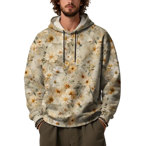 Men's Oil Painting Flowers Hoodies Fashion Fall Camo Floral Sweatshirts Unisex Long Sleeve Hoodies Pullover with Pocket