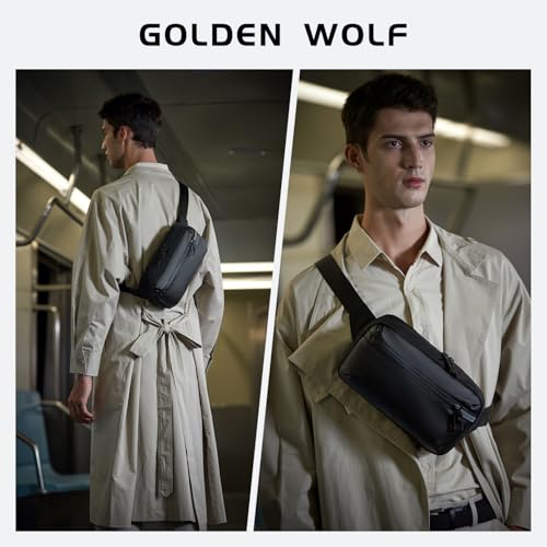 Image of Golden Wolf Chest Bag for Men 2L Sling Bag for Mobile Phone Passport Crossbody Bags Sleek Side Bag Water-Resistant Fanny Pack for Office Casual Daily Use