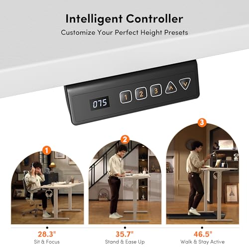Image of FEZIBO 48 x 24 Inchs Electric Standing Desk, Height Adjustable, Sit Stand Up, Computer Office Desk with Splice Board, White Frame /White Top