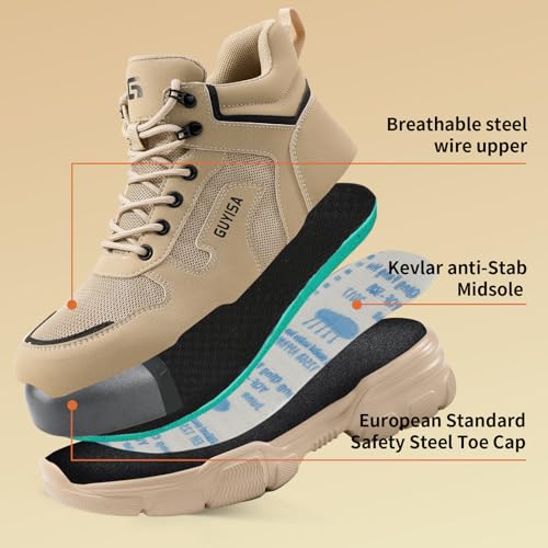 Image of Steel Toe Boots for Men Lightweight Work Boots for Men High Top Safety Boot with Kevlar Puncture-Resistant Midsole Comfortable Industrial Work Shoes Splash-Proof Botas De Trabajo para Hombre