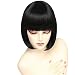 BESTUNG Short Straight Bob Hair Wigs with Flat Bangs for Women Black Synthetic Heat Resistant Cosplay Party Costume Hair Wig