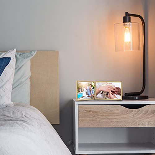 Bowenturbo Double Thin Edge Metal Picture Frame,Horizontal Standing,Velvet Back Simple Classic Styling (Double 4X6, Brushed Gold) #TOP5