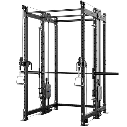 Synergee 2300 Series Power Cage with Synchronized Loaded Cable Cross Overs and Smith Machine - Black - 24x24