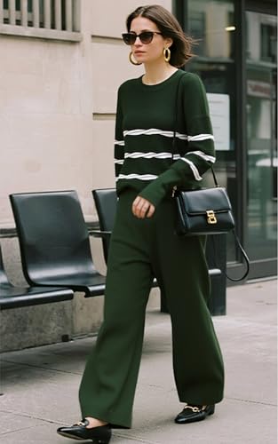 ECOWISH Women's Long Sleeve Crewneck Striped Sweater - Fall 2025 Trendy Casual Knitwear for Office & Daily Wear3