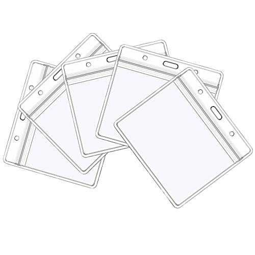 5PCS Plastic Card Holder Clear Waterproof Plastic Badge Holders Name Tag Clear Badge ID Card Holder Wallets Pocket Holder Double Sided Badge Holders Lanyard Card Holder for Home Office School
