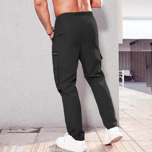 Mens Resort Wear 2025 Polyester Pants,Elastic Waist Drawstring Cargo Pants Lightweight Casual Summer Beach Trousers4