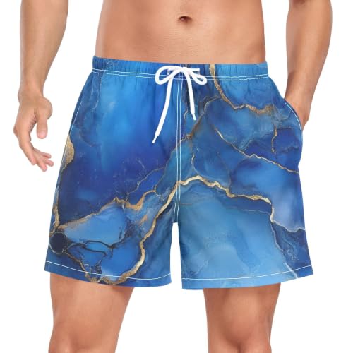 Bañador de secado rápido con textura de mármol azul y dorado para running