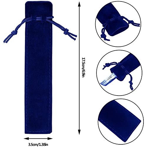 NISHZHU 100 Pieces Velvet Pen Pouch Drawstring Pen Bag Single Pen Sleeve Holder Pencil Bag for School Office Business Gift blue - Image 2
