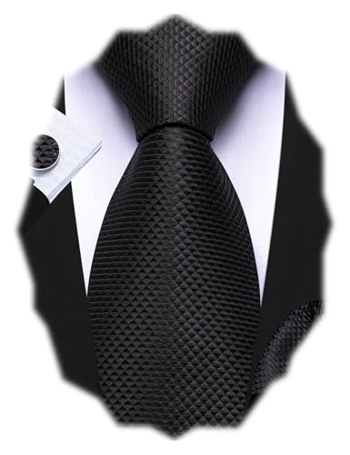 Image of Barry.Wang Plaid Ties for Men Silk Necktie Handkerchief Cuff Links Set