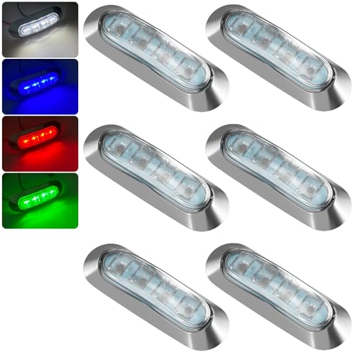 PSEQT 6Pcs 4LED RGBW Boat Courtesy Lights, 4-color 3.8'' Oval Waterproof Marine Interior Deck Transom Stern Navigation Lights for Pontoon Fishing Boat Bass Sailboat Kayak Yacht