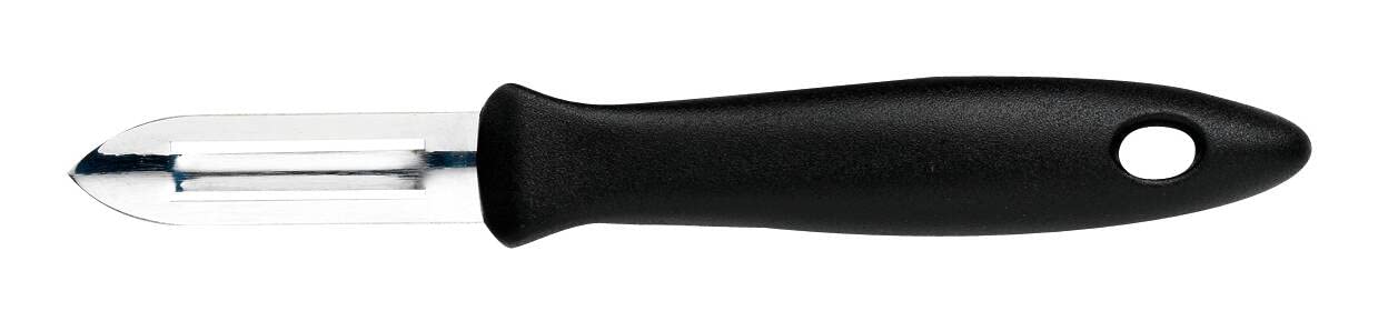 Fiskars peeler with stainless steel blade for fruit and vegetables, plastic/stainless steel, blade length: 6 cm, Essential, black/silver, 1065585