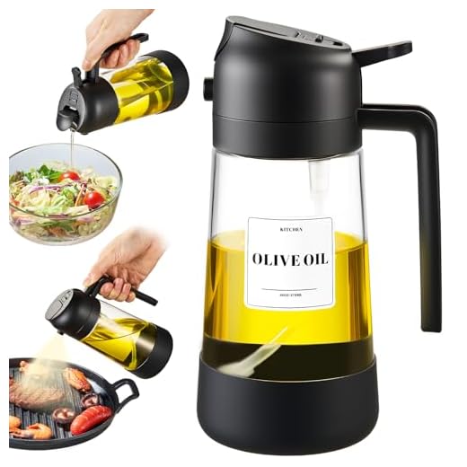 PARACITY Oil Dipenser Bottle with Silicone Bottom, 2 in 1 Olive Oil Sprayer and Dispenser, Oil Spray Bottle 500ML/ 17OZ for Cooking, Kitchen, BBQ, Air Fryer, Salad, Baking(1PC Black)
