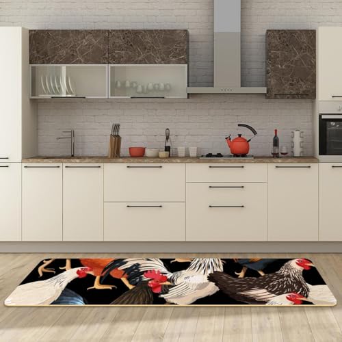 Alfombra absorbente para cocina y pasillo lavable con estampado de gallinas 3