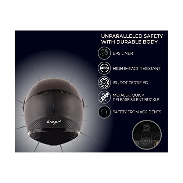 Vega Cliff ISI Certified Lightweight Full Face Gloss Finish Helmet for Men and Women with Clear Visor(Black, Size:L)