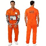 YeahBoom Gefangener Kostüm Herren Damen,Gefängnis Kleidung Orange,Prisoner Overall Costume mit Sträfling Accessoires,Häftling Outfit,Sträfling Kostüm für Erwachsene Cosplay Halloween Karneval Costume