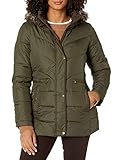 Larry Levine Women's Short Down with Faux Fur Hood, Loden, XL (US 16-18)