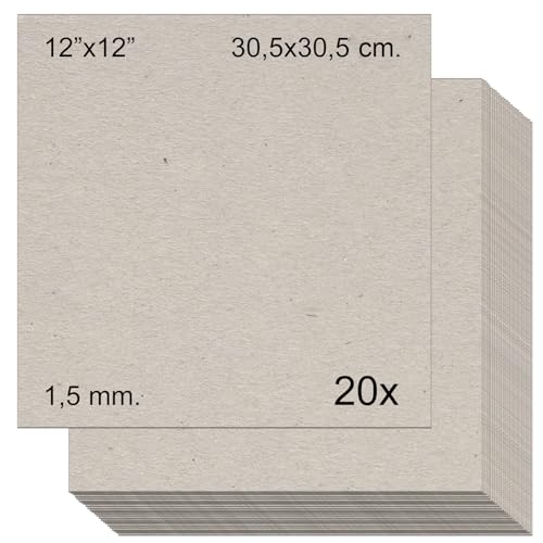 Cartón piedra gris contracolado (1,5 mm.) para manualidades, encuadernación, cartonaje y scrapbooking (20, 1,5mm - 12'x12')