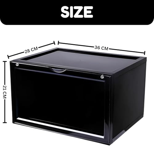 Image of Sneaker Storage Box Transparent Stackable Shoe Organizer Case with Magnetic Drop Front Door for Footwear Display and Storage (1, Black)