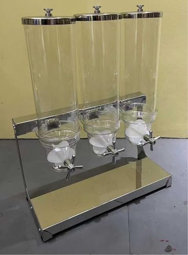 Miniatura 2 de Dispensador de cereales triple para encimera, contenedor de almacenamiento de alimentos secos de 10.5 L con base de acero inoxidable, organizador de