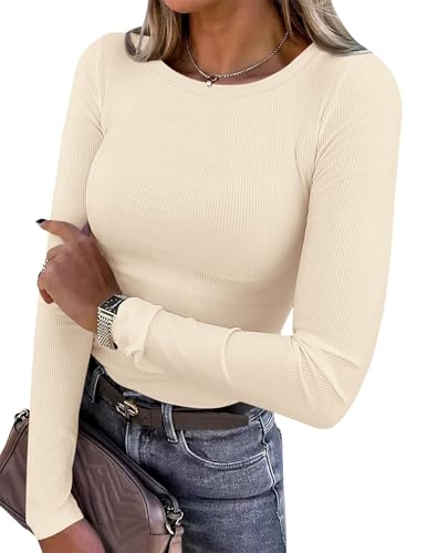 PRETTYGARDEN Women 2025 Fall Clothes Long Sleeve Shirts Ribbed Knit Fitted Basic Tee Going Out Tops...